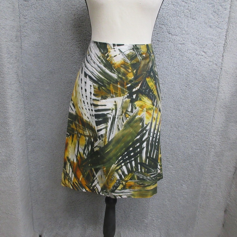 Premise Linen Blend Tropical Print Skirt Womens 8 Green A Line Botanical Safari